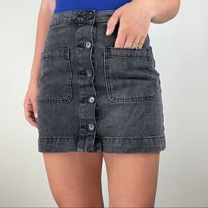 Free people black denim button mini skirt